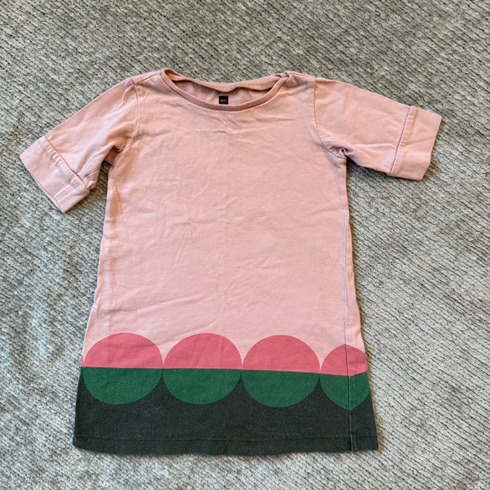 Tea Collection Pink Graphic Dress Size 2 Girls Short Sleeve Circle Pattern